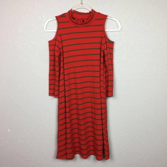 HOTKISS Cold Shoulder Striped Mock Neck Dress Sz M - Picture 1 of 6